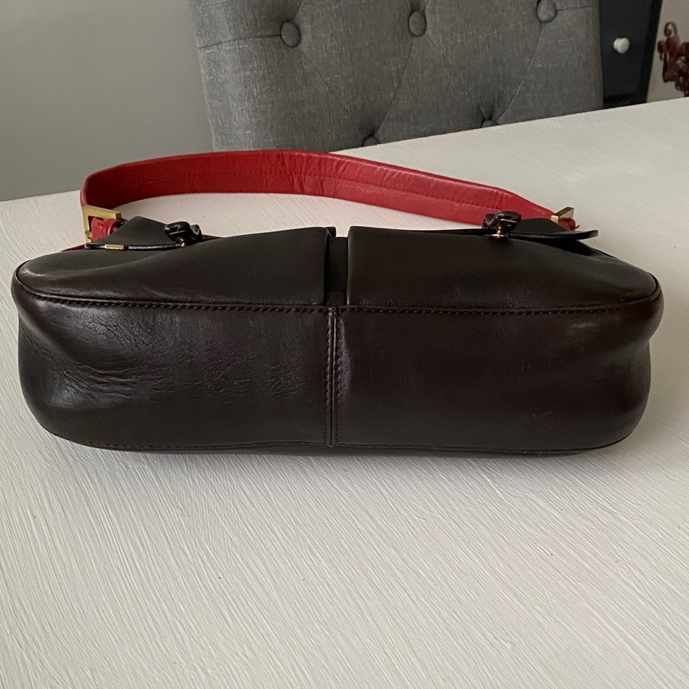 Bally Italian Brown Leather Shoulder Bag Red Strap Front Pockets w COA - Picture 8 of 17